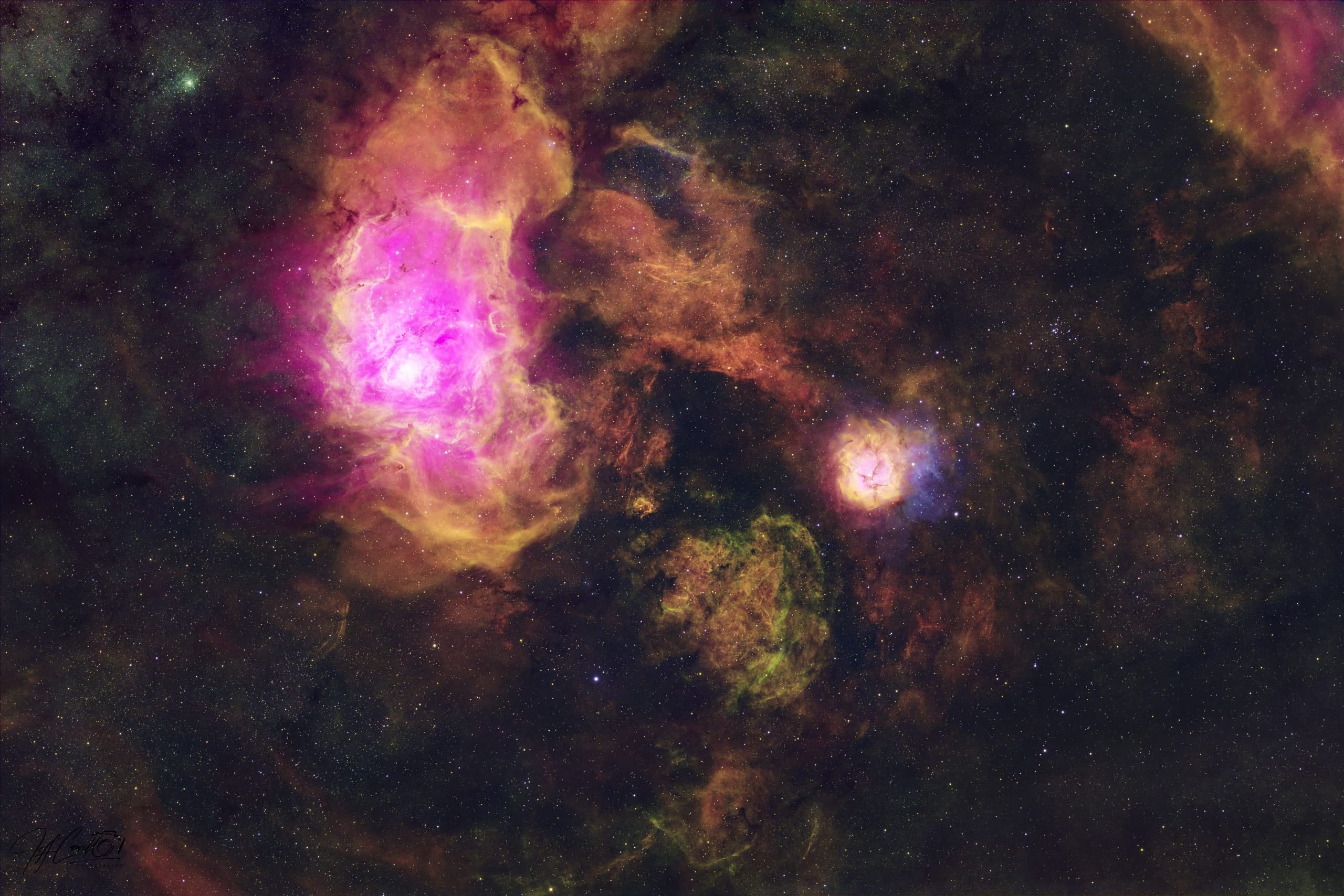 The Lagoon and Trifid nebulae sharing one field
