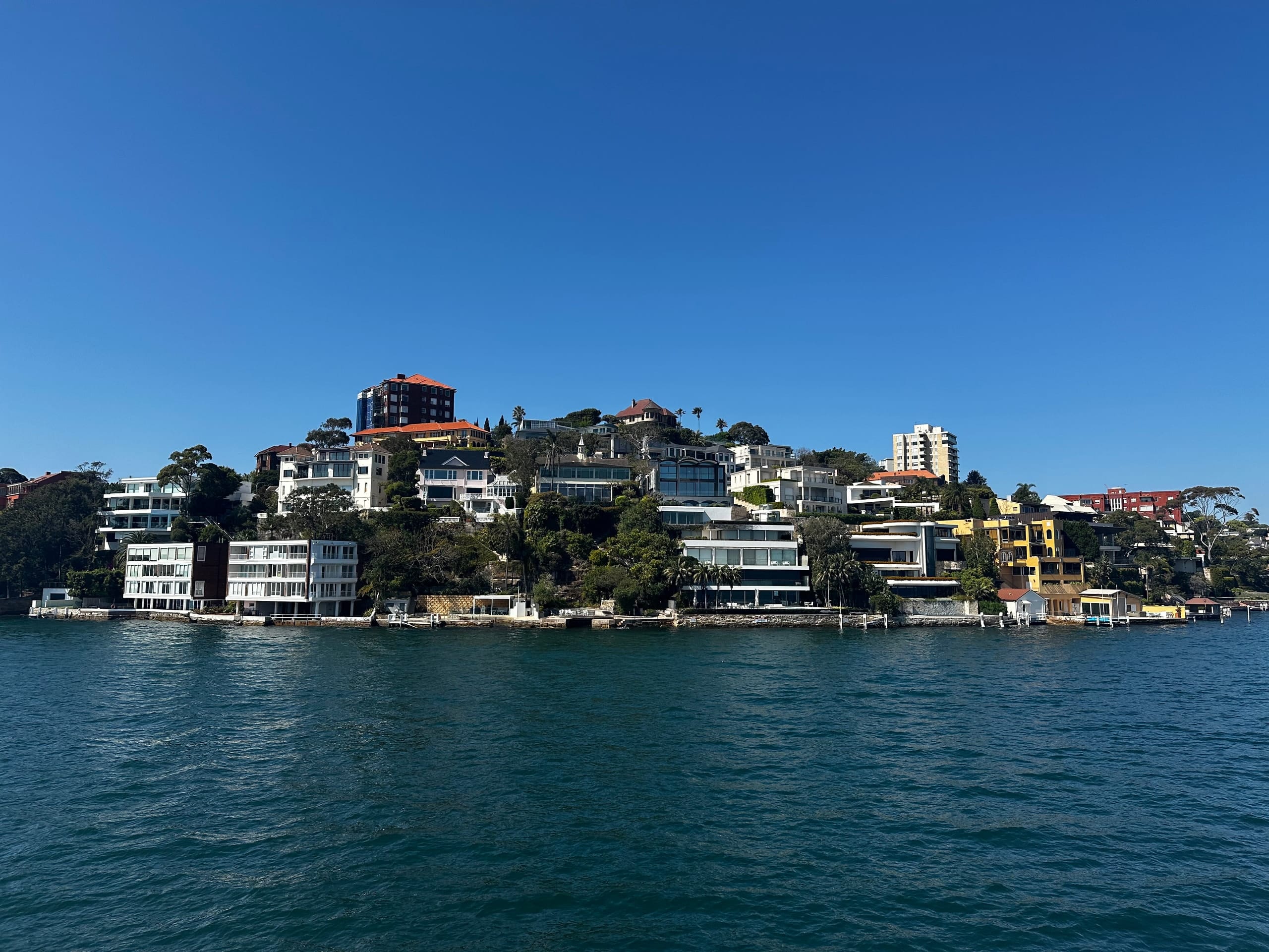 Houses stacked on a hillside above the water