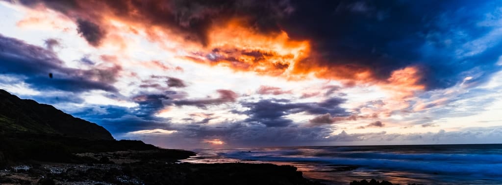 Sunset color over the water off Oahu