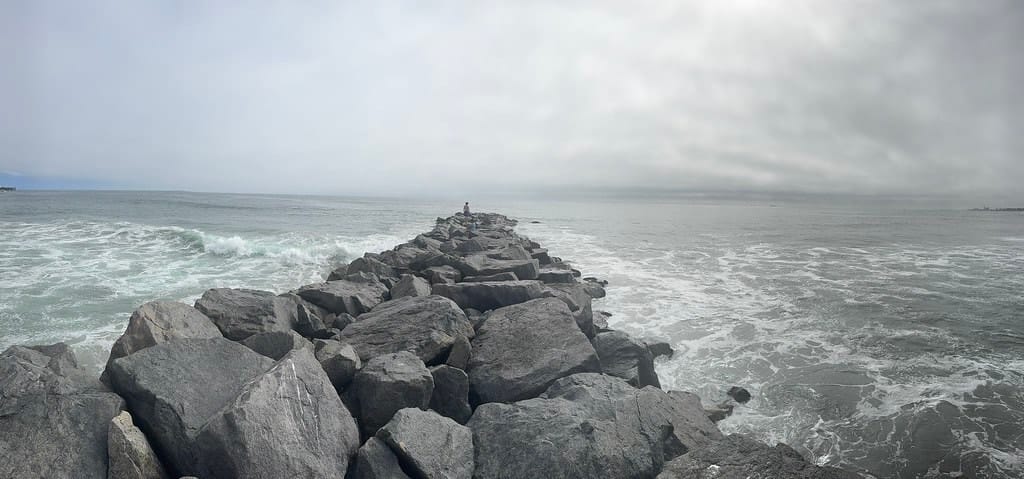 The jetty at Newport Beach in late light
