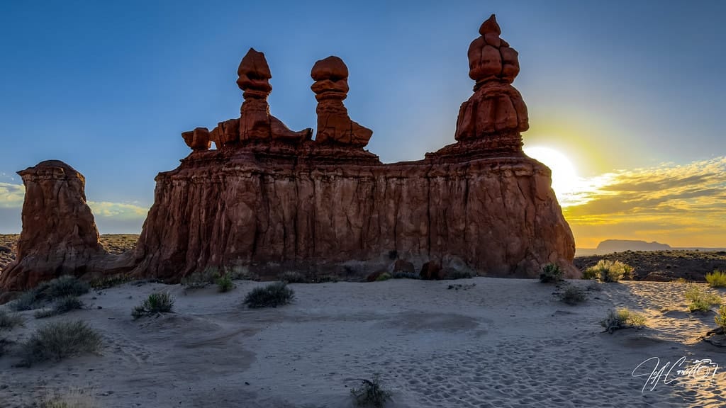 The Three Sisters standing in Goblin Valley, Utah