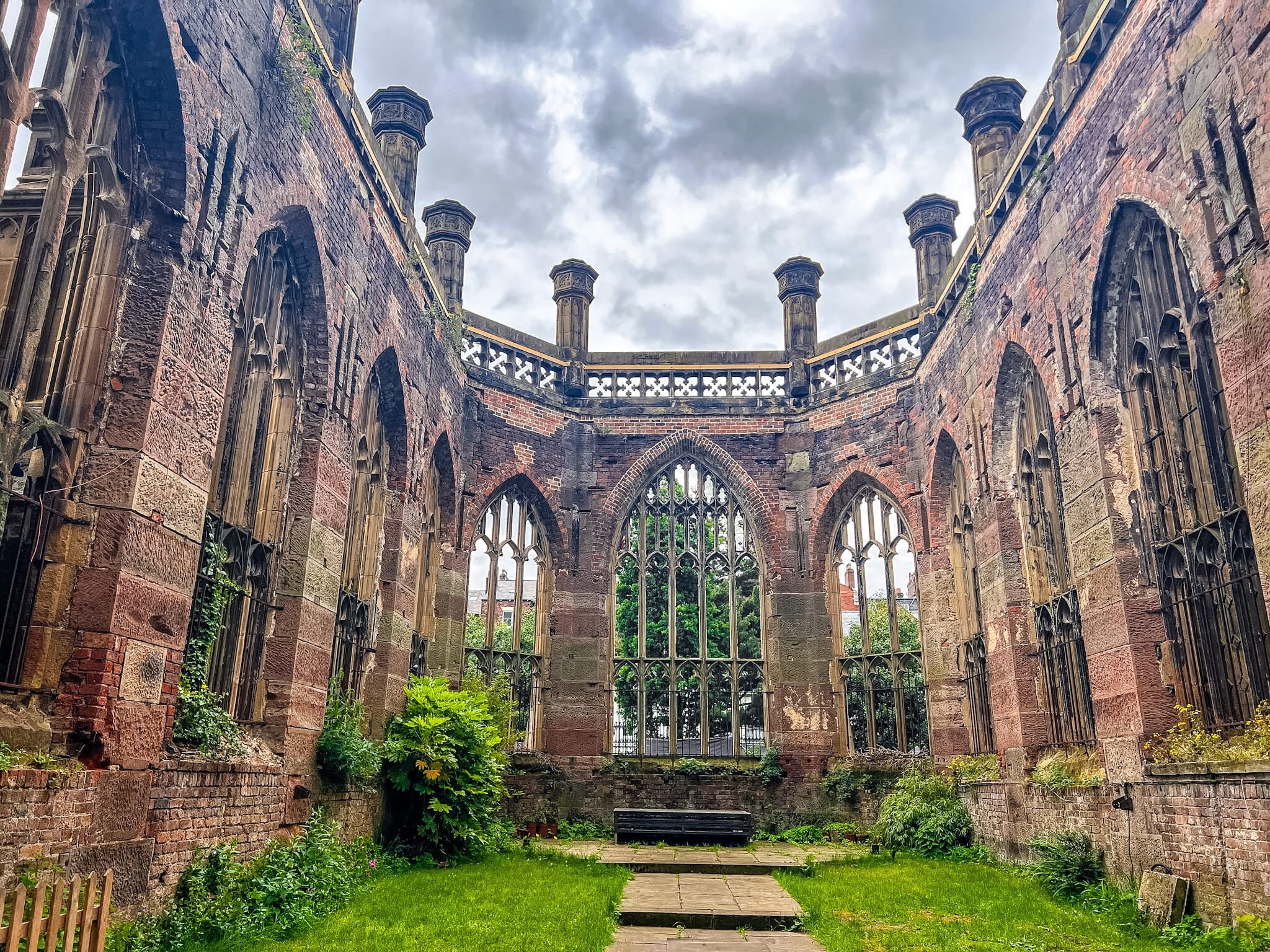 Roofless Gothic walls open to the sky