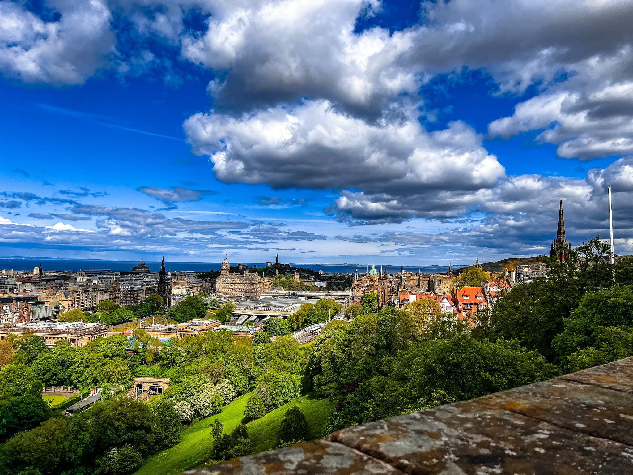 Edinburgh from the castle, gardens and the Firth beyond