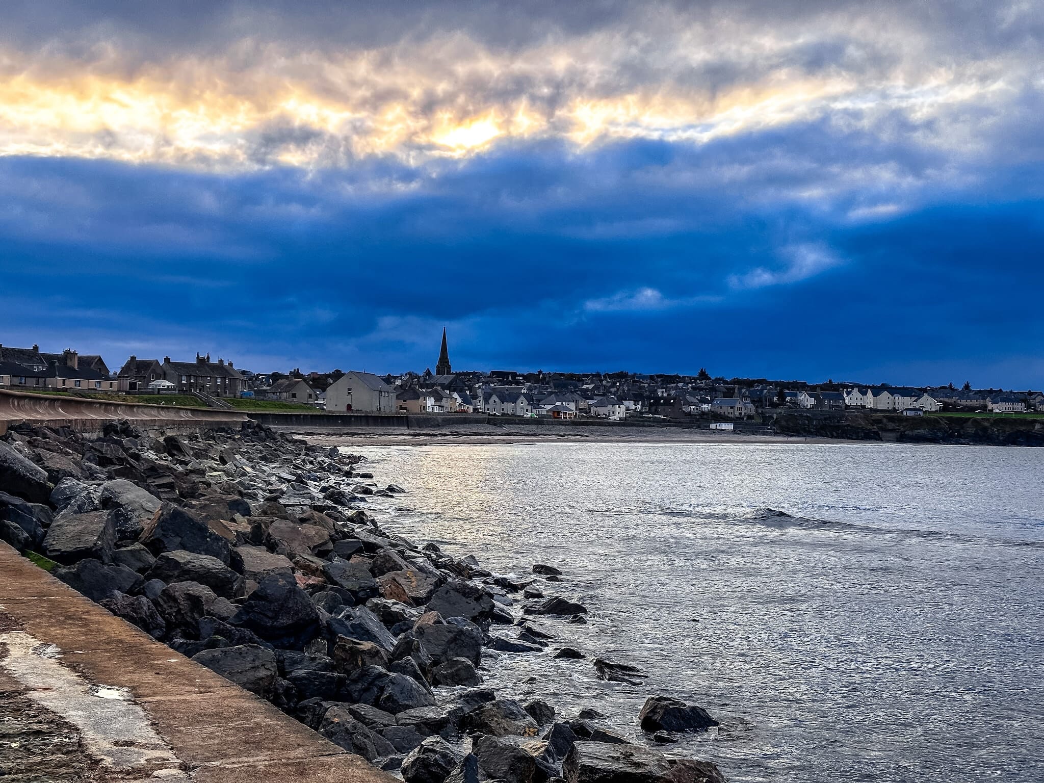 A break in the clouds over the harbour at Thurso