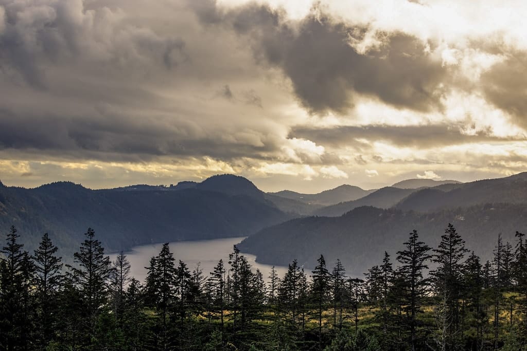Forested slopes and weather in British Columbia